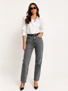 ZARA High Waisted Gray Washed Jeans Straight Leg Vintage Style Size 6